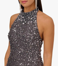 Aidan by Adrianna Papell Beaded Halter Swing Dress size 8 Gray NEEDS REPAIR