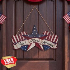 Berlune 4th July Door Sign God Bless America Patriotic Welcome