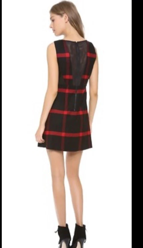 Алиса + Оливия платье Джоли кожи клетку красный черный шерсти кашемир размер 6 праздник - Изображение 2 из 4