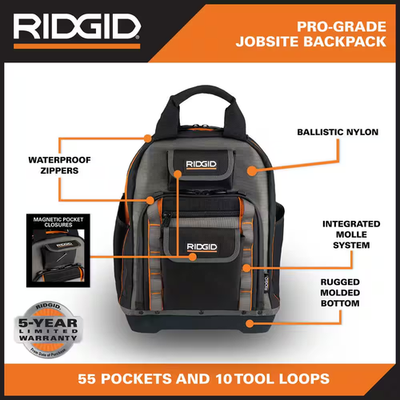ロディ RIDGID 15 In. 55 Pocket Professional Grade Tool Backpack | eBay