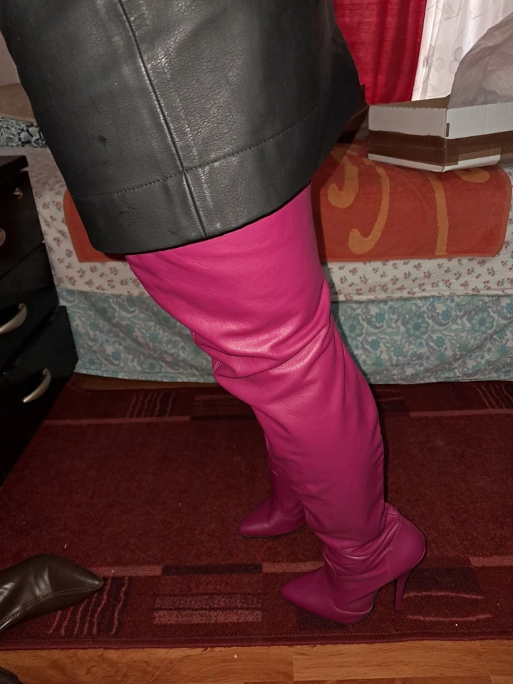 cuissardes cuir Leatherworks - Cuir Rose / leather thigh-high boots Pink Leather - Photo 3/4