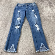 Venus Straight Leg Jeans Women's 8 Blue Mid Rise Frayed Hem Distressed