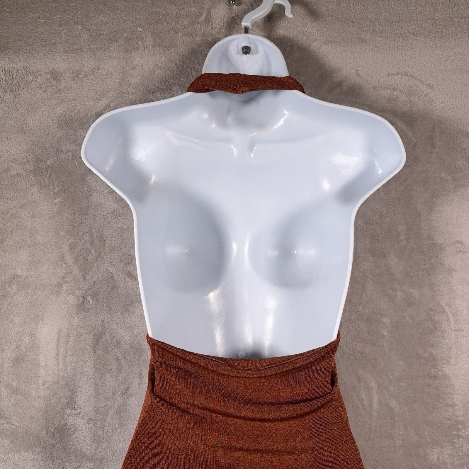 WITH JEAN Lena Halter Dress Womens Size XS Brown Mini Open Back Bodycon image 6