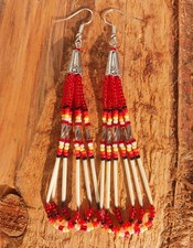 New ♡Eye-Catching♡ Handmade Native American Porcupine Quill Beaded Earrings #H44