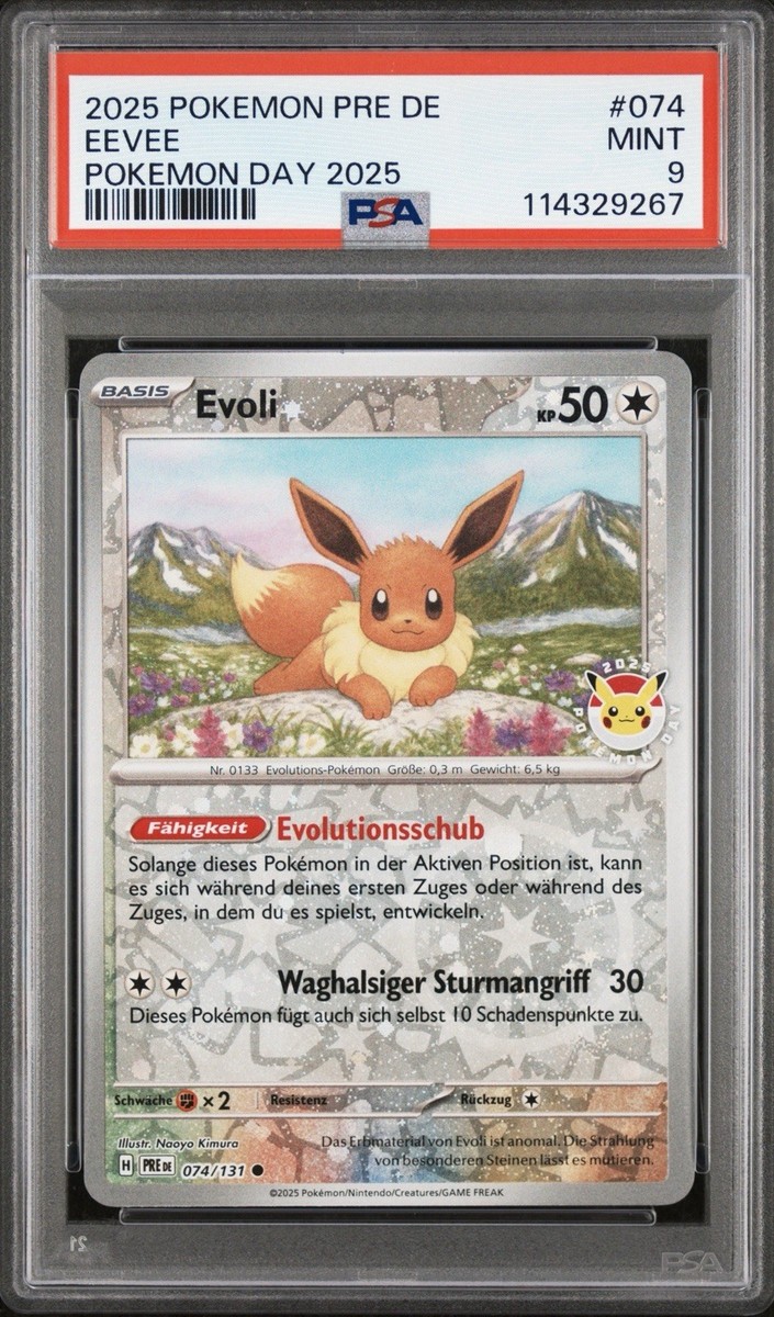 2025 Pokemon GERMAN Pre DE Pokemon Day Eevee-Eevee 074/131 PSA 9