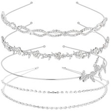 4 Pack Silver Rhinestone Headbands Wedding Beadband Bridal Headband For silver