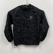 Monster Energy Camo Anorak Jacket Hooded Quarter Zip Windbreaker Black Large