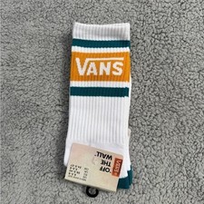 Vans Drop V Crew Socks Mens Womens 6.5-9 White Teal Khaki White Striped Skate