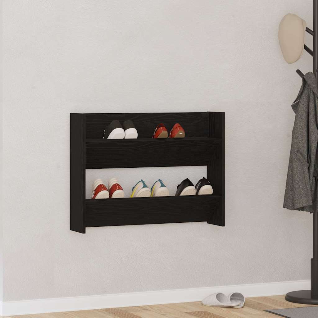 Scarpiera Salvaspazio 85x18x90 cm Rovere Nero | Legno Multistrato
