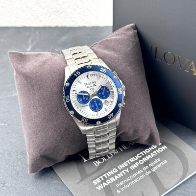 Bulova Marine Star 41.5MM Chronograph Silver Dial Quartz Men's Watch 98B423