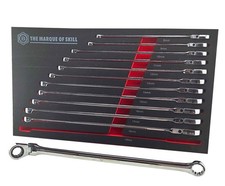 Britool Hallmark 12pc Extra-Long Flat Flexi Ring Ratchet Spanner Set 8-19mm