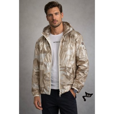 Moncler Menchib Metallic Camo Hooded Jacket Sand Cream Lightweight
