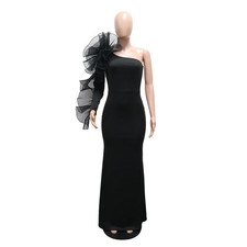 LATEST DESIGN Black Ruffle Slash Maxi Long Bodycon Evening Dress UK Size 8