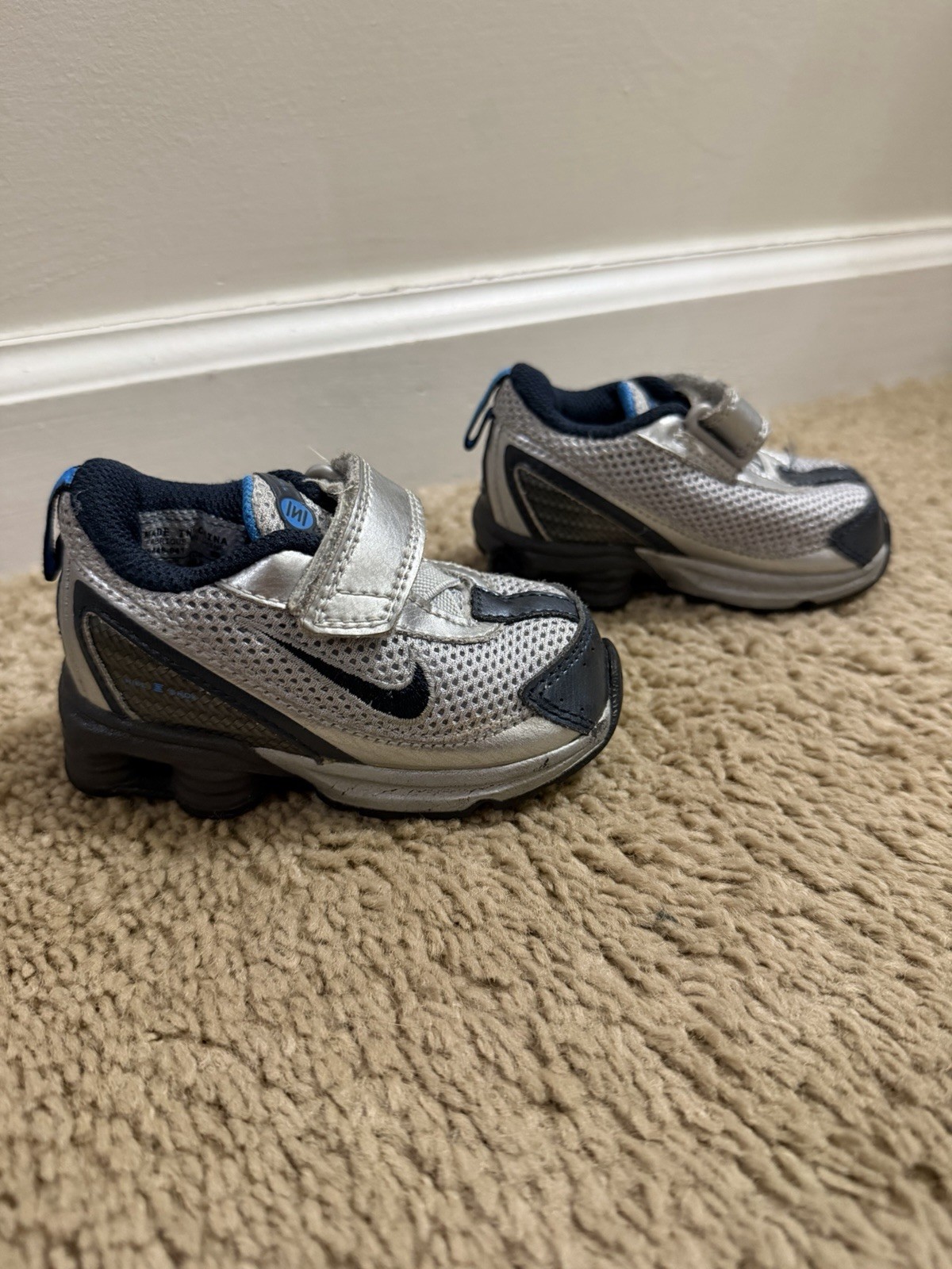 Nike Shox Turbo Blue & Silver Toddler Sneakers Size 4C 315446-041 Hook & Loop