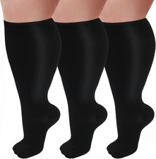 3 Pairs Plus Size Wide Calf 20-30 mmHg Knee High Compression Socks