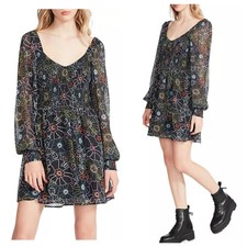 Steve Madden Size XL Mini Dress Color Me Lucky Floral Chiffon Long Sleeve New