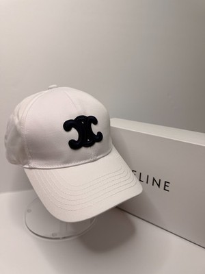 Celine Triomphe White / Navy Blue Adjustable Baseball Cap Women's Medium