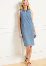 NWT Talbots Chambray Shift Dress Ruffle Coastal Old Money Blue Medium