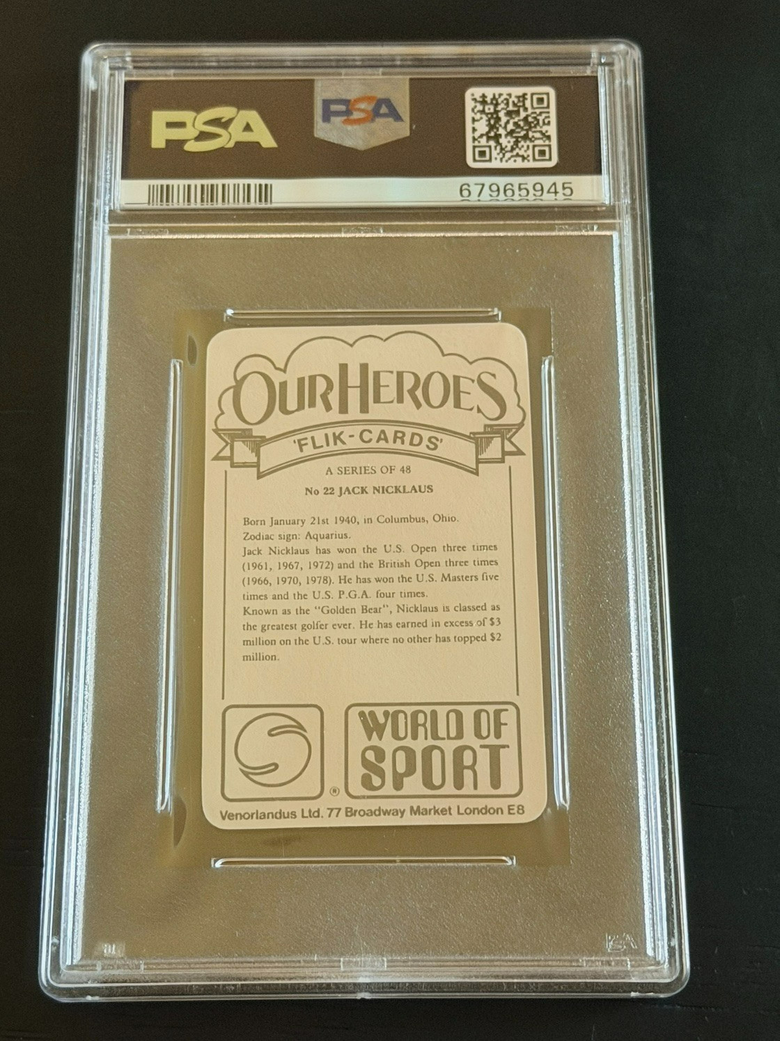1979 VENORLANDUS LTD. #22 JACK NICKLAUS ROOKIE PSA 9 LOW POP WORLD OF SPORT GOAT view 3