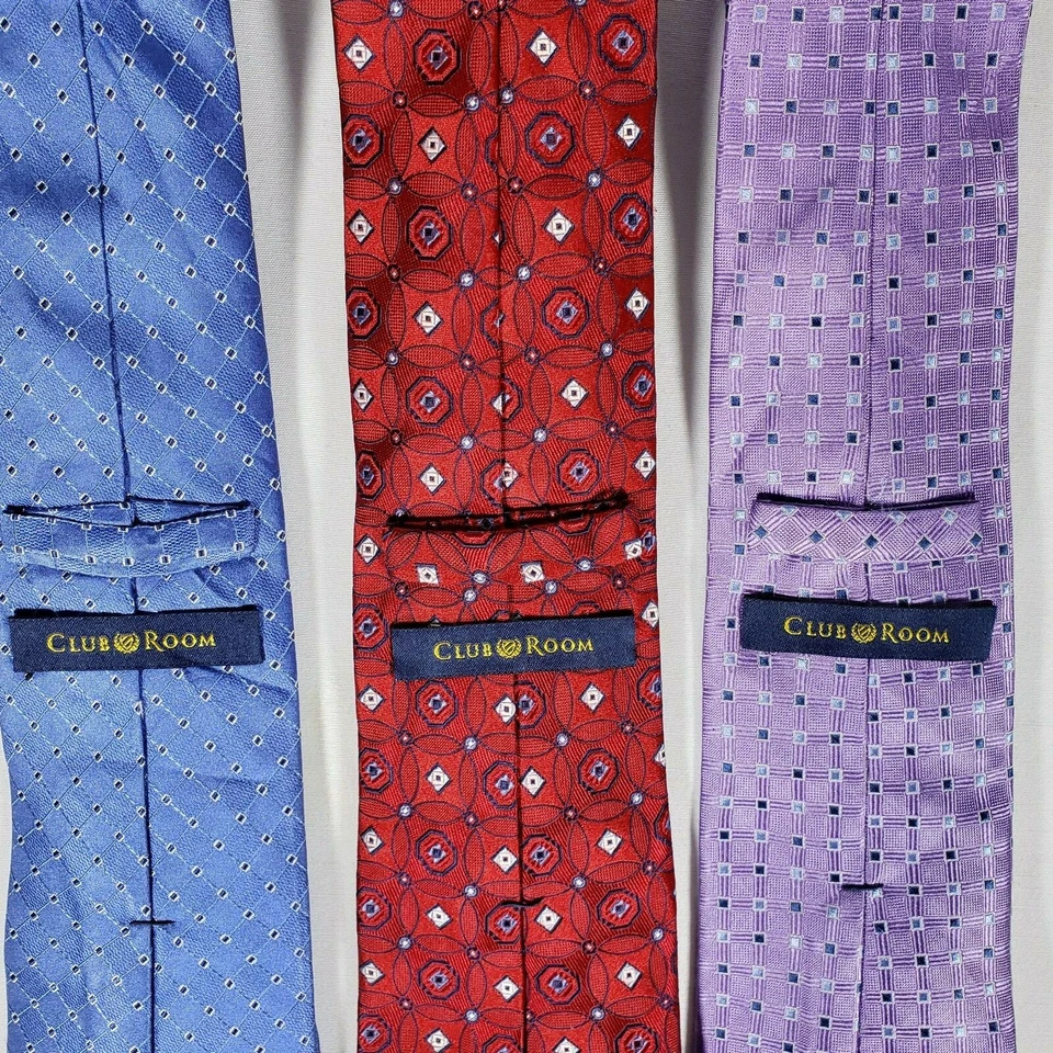 Lote de 3 - Corbatas de cuello CLUB ROOM para hombre, 100 % seda, color = azul, rojo y morado Foto 3 de 4