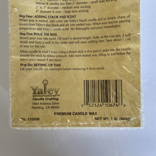 Yaley Premium Candle Crafting Wax 1lb Block Crafts - Brand New in Sealed Plastic - Picture 3 of 3