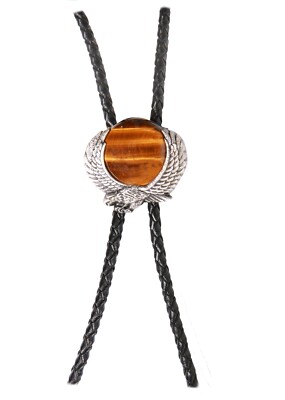 Vintage Bolo Tie Adler mit großem Tigerauge, Westernkrawatte, echt versilbert