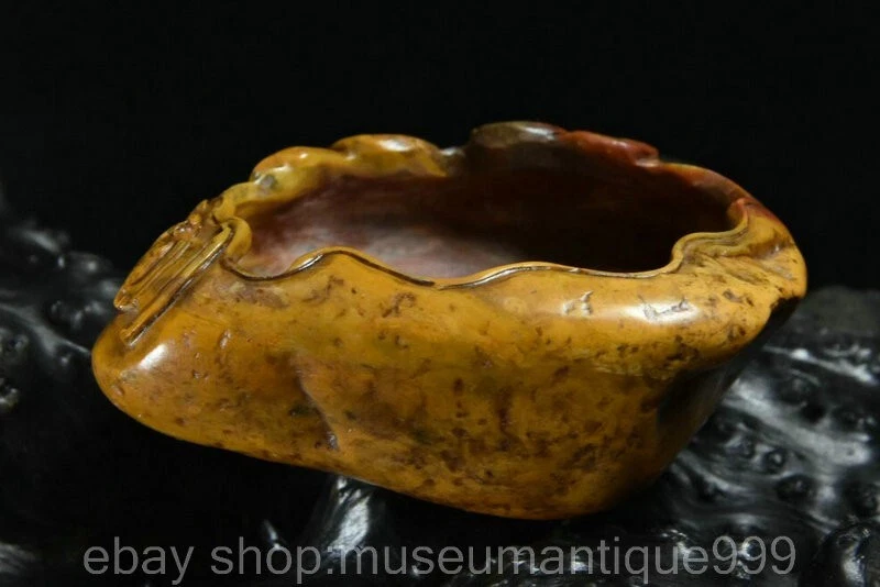 3.2"China Natural Tianhuang Shoushan stone Carving Coin Bat writing-brush washer Foto 4 de 4