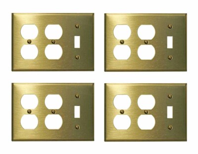 4 Switchplate Brushed Solid Brass Toggle Double Outlet | Renovator's Supply