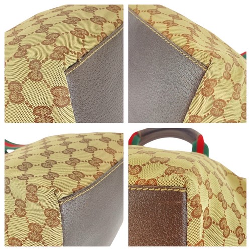 GUCCI Web Stripe 131228 Tote Bag Shoulder Bag Brown beige GG canvas/leather GG - Picture 4 of 9