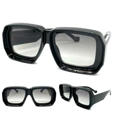 Exaggerated Classic Vintage 70s Retro Style SUN GLASSES Square Thick Black Frame