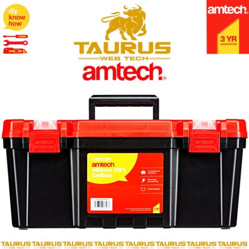 19" AMTECH Heavy Duty Tough Tool Box Removable Carry Tray Double Clip Closure UK - Picture 2 of 3
