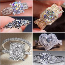 Gorgeous Cubic Zircon 925 Silver,Gold Rings Anniversary Party Gift Sz 6-10