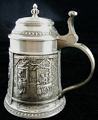 Vintage SKS Zinn 95% Pewter Beer Stein 6-3/4