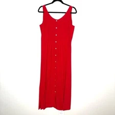 NWOT J. Peterman Company 100% Silk Pleated Button Down Red Maxi Dress Size 10