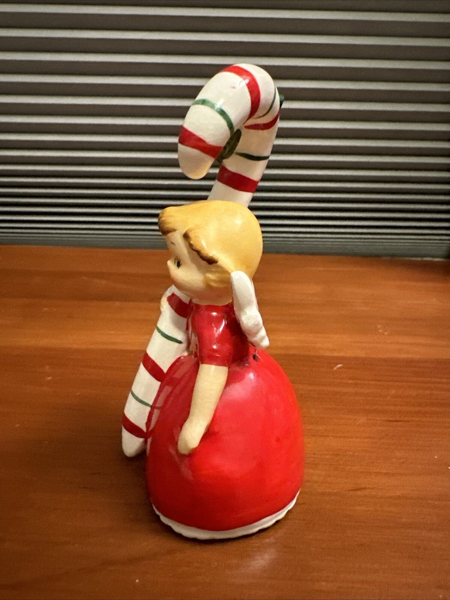 Vintage 1956 Napco Ceramic Christmas Bell Angel Blonde Hair Candy
