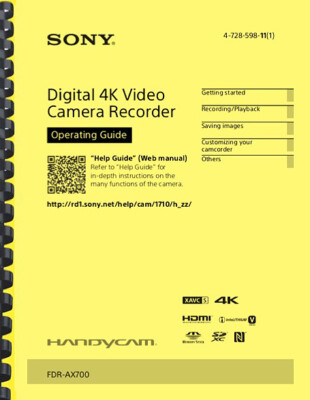 Sony FDR-AX700 OPERATING GUIDE OWNER'S MANUAL