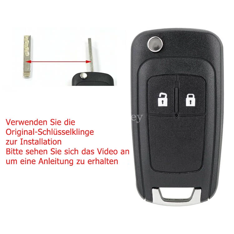 2Tasten Klappschlüssel Gehäuse Ersatz für Opel Astra J Insignia Corsa E Meriva B - Bild 3 von 4