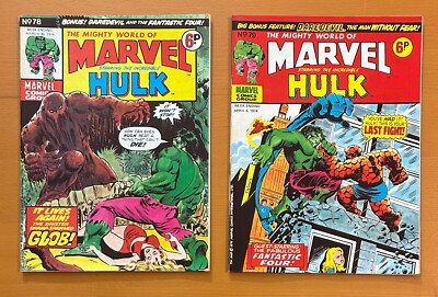 Mighty World of Marvel #78 & 79. RARE MARVEL UK 1974. 2 x FN+ Bronze Age comics