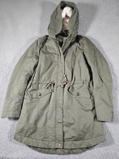 Divided H M Womens Army Green Quilted Jacket Fur Hooded Classic Casual Size 8