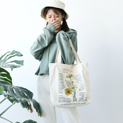 Lady Canvas Tote Bag Floral Recycle Handbag Eco-friendly Zipper Shopping  Fashion