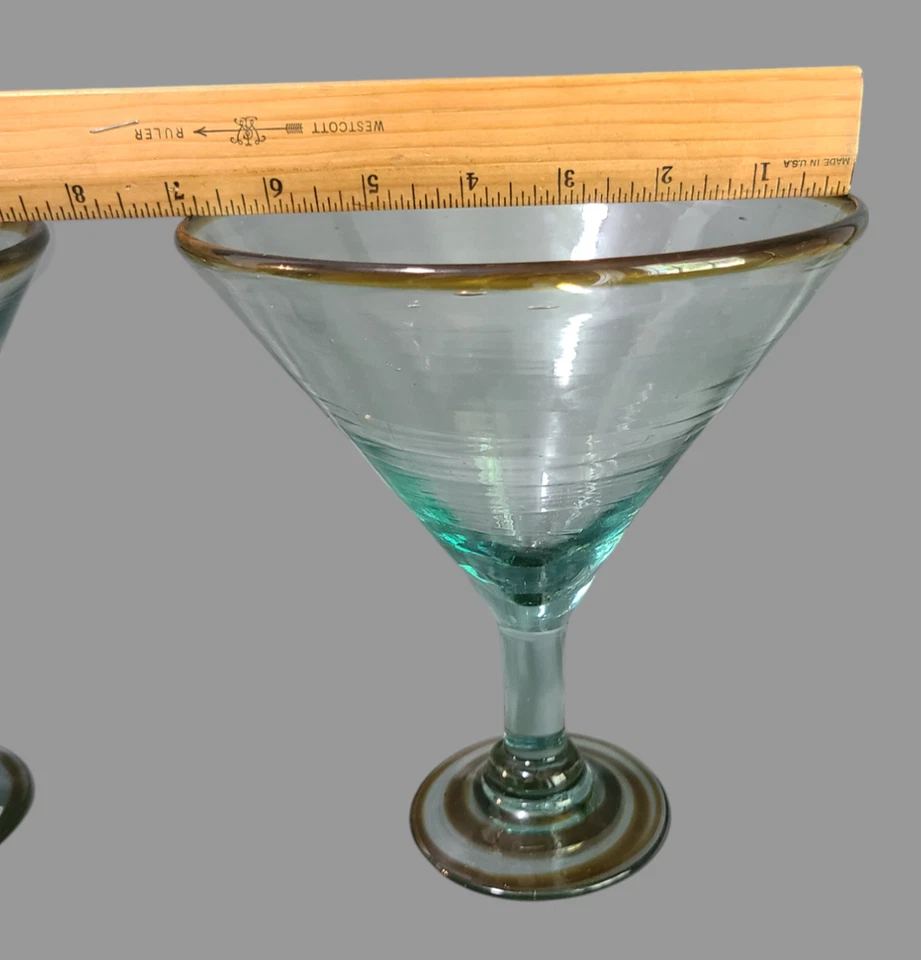 2 Hand Blown Mexican Art Glass Giant Margarita Martini Glasses 6.75'' Top 7.5''H - Image 3 of 4