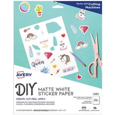 Avery Printable Sticker Paper, Matte White, Inkjet, 15 Sheets (3383)