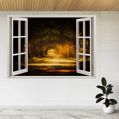 Leere Straße Dschungel Herbst Natur 3D Fenster Blick Wandaufkleber Poster Aufkleber A26