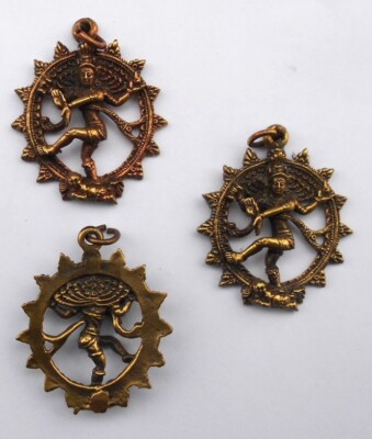3 x Anhänger pendant SHIVA Messing Durchmesser 2,8 cm (Bild Vorder-/Rückseite)