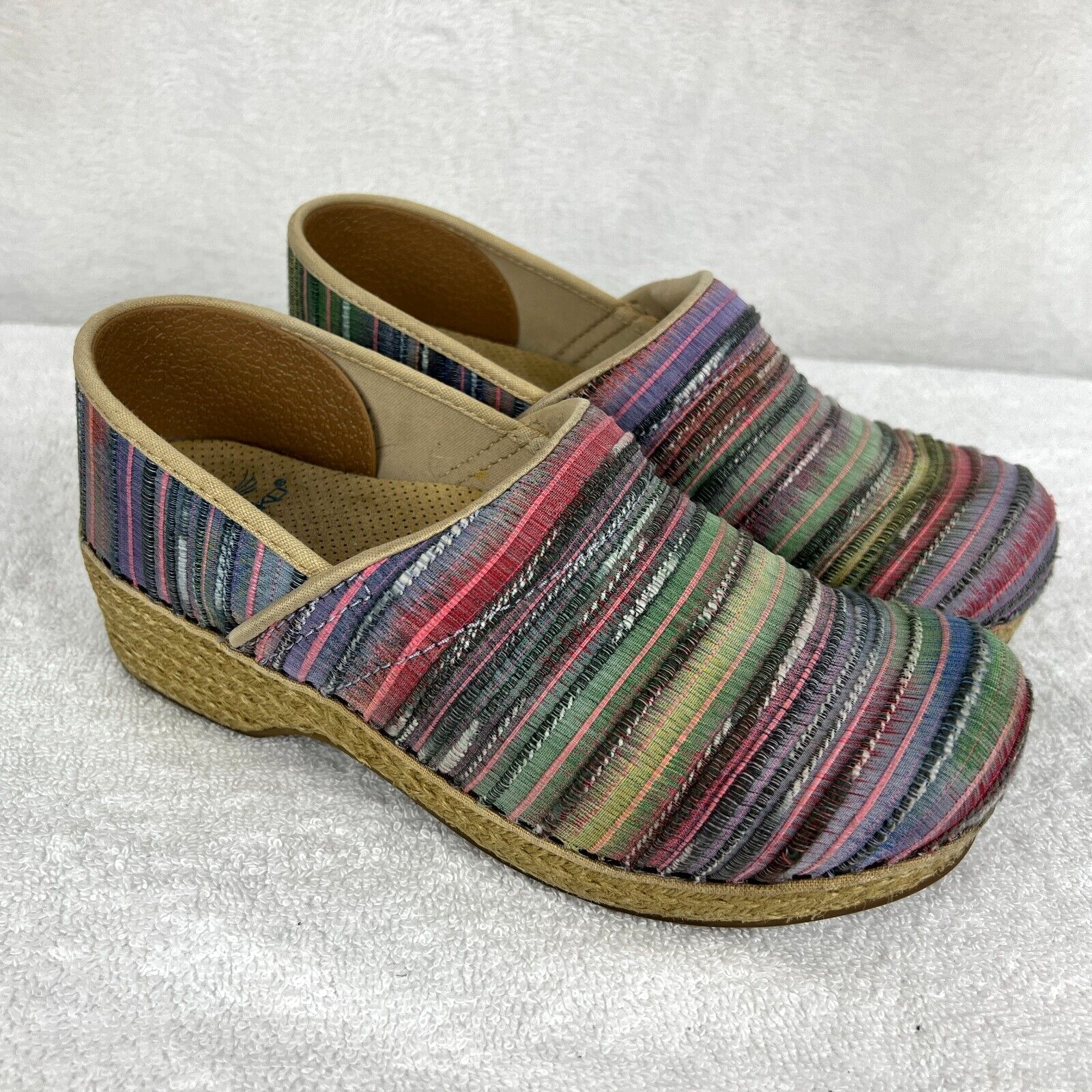 Dansko Clogs Womens 38 Striped Multicolor Slip Ons Wedge Mules Weave Vegan-image