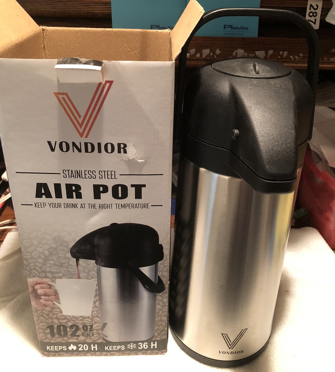 VONDIOR Airpot Coffee Dispenser with Pump Insulated Stainless Steel 102  oz NIB