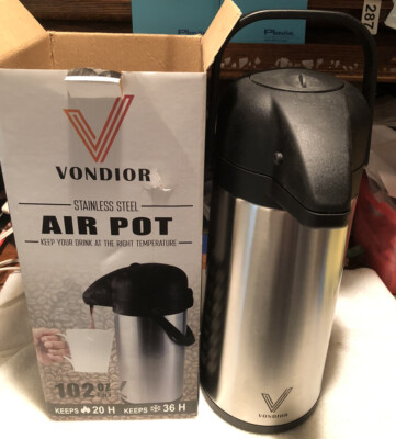 VONDIOR Airpot Coffee Dispenser with Pump Insulated Stainless Steel 102  oz NIB 709202435534|