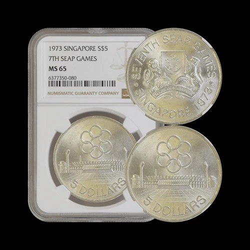 SINGAPORE. 1973, 5 Dollars, Silver - NGC MS65 - Southeast Asia Peninsular Games