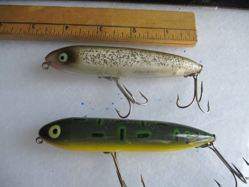 Lot of (2) Heddon Zara Spook- 5/8oz. 4 1/2 inch. Silver spark & Frog. pictured - Image 3 of 4