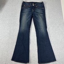 True religion Joey Flare Jeans Women's Size 32 Made In USA Dark Wash Split Seam